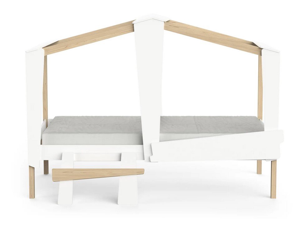 Lit cabane IZIA 90x200 cm blanc et pin massif