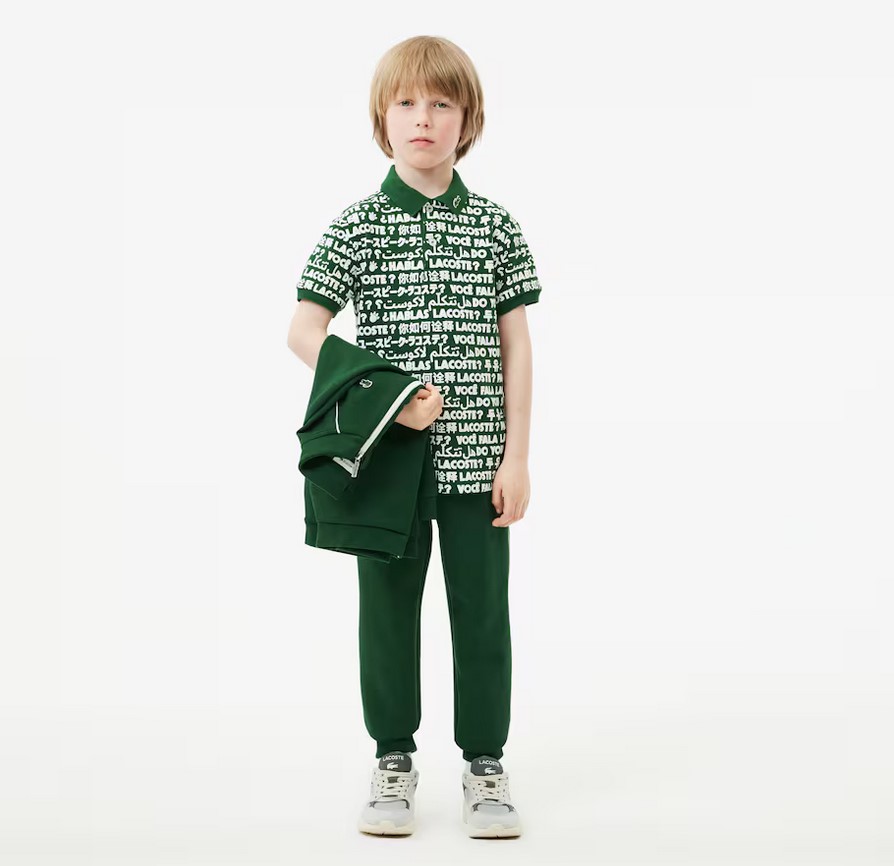 Polo Enfant Lacoste en mini piqué en coton avec imprimé Vert/Blanc