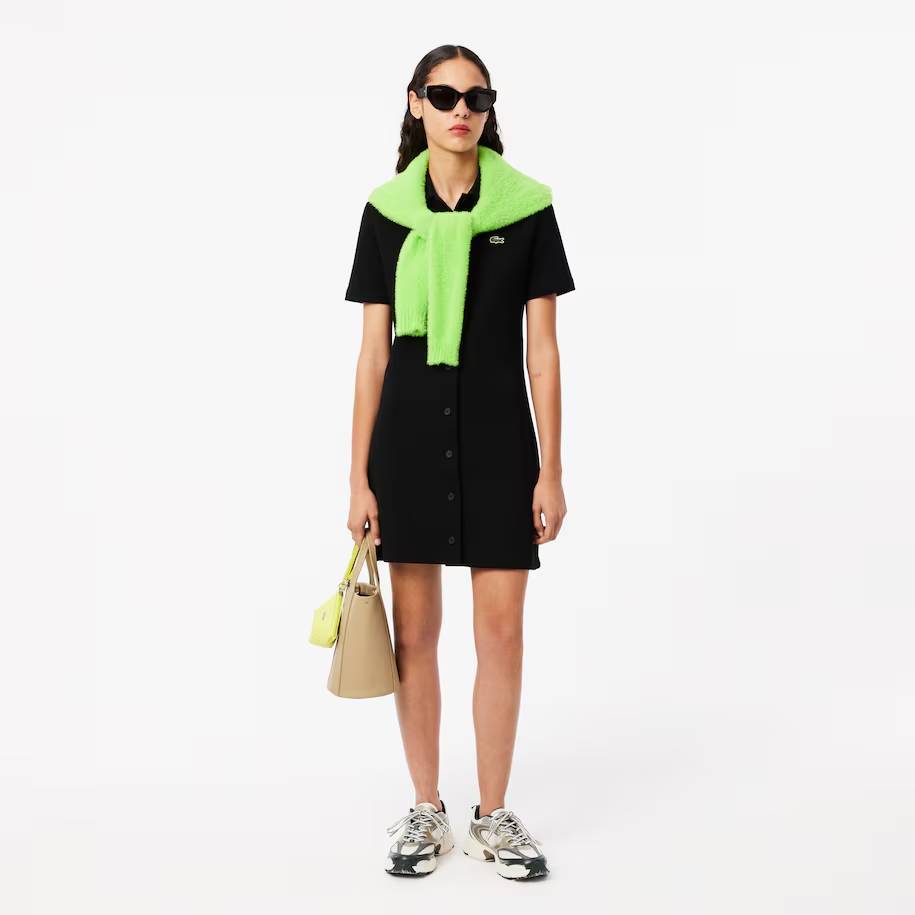 Robe polo Femme Lacoste en Piqué épais boutonnée noir