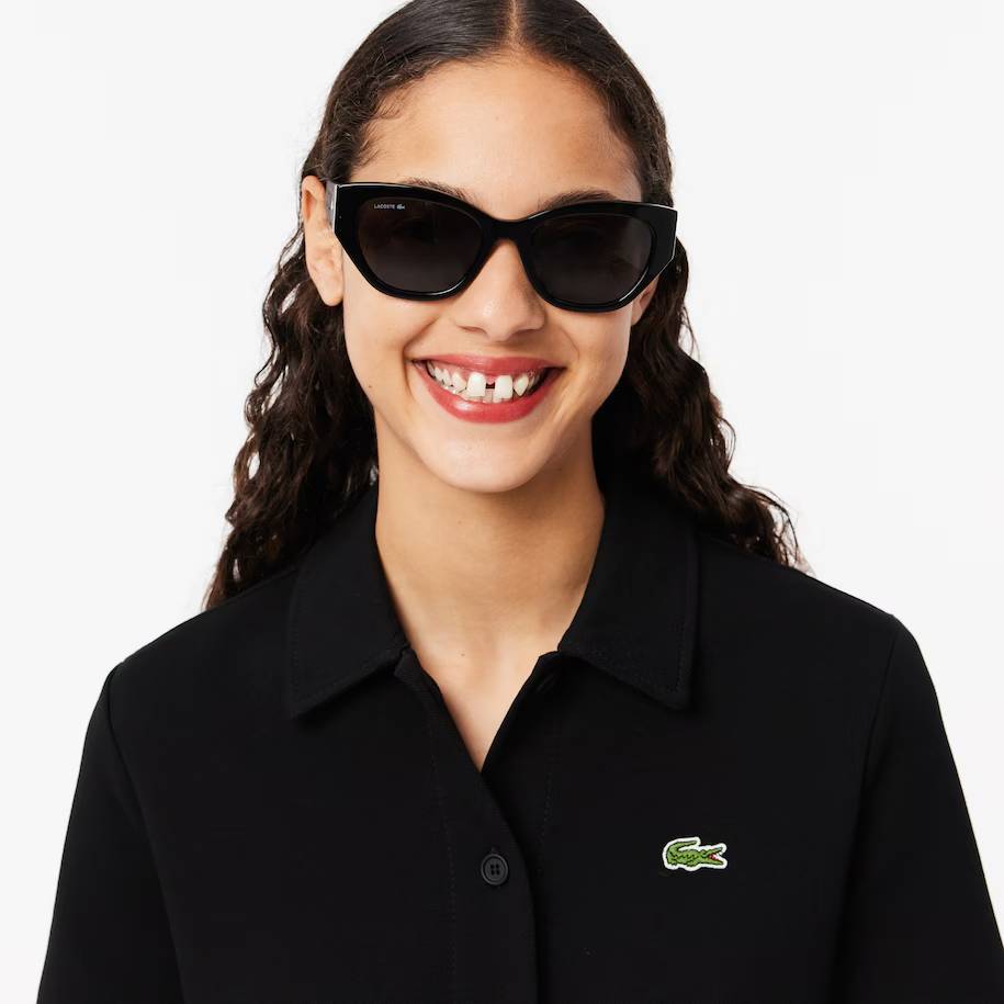 Robe polo Femme Lacoste en Piqué épais boutonnée noir