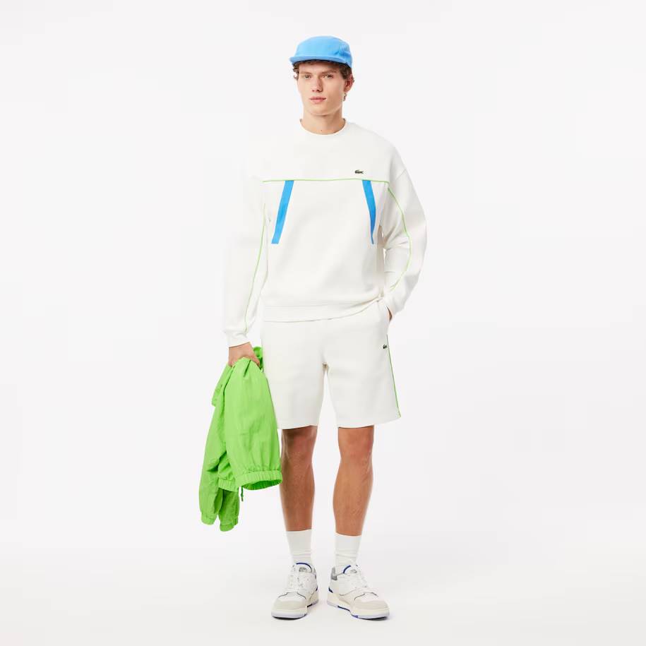 Sweatshirt loose fit Homme Lacoste en Piqué Blanc/Vert/Bleu