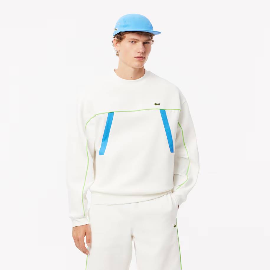 Sweatshirt loose fit Homme Lacoste en Piqué Blanc/Vert/Bleu