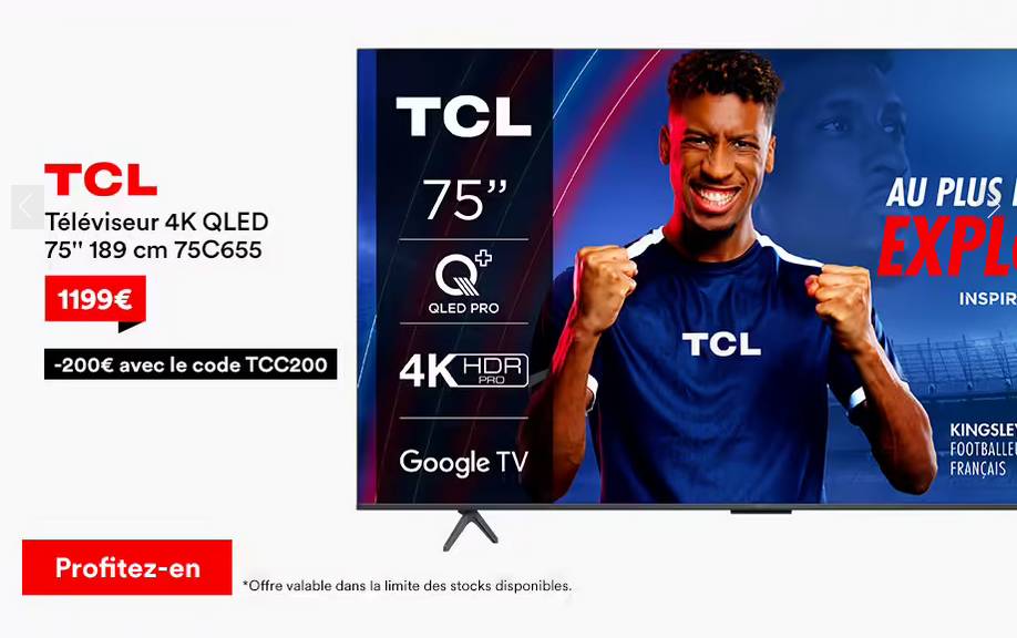 Téléviseur TCL 75C655 QLED 189 cm 4K Google TV pas cher