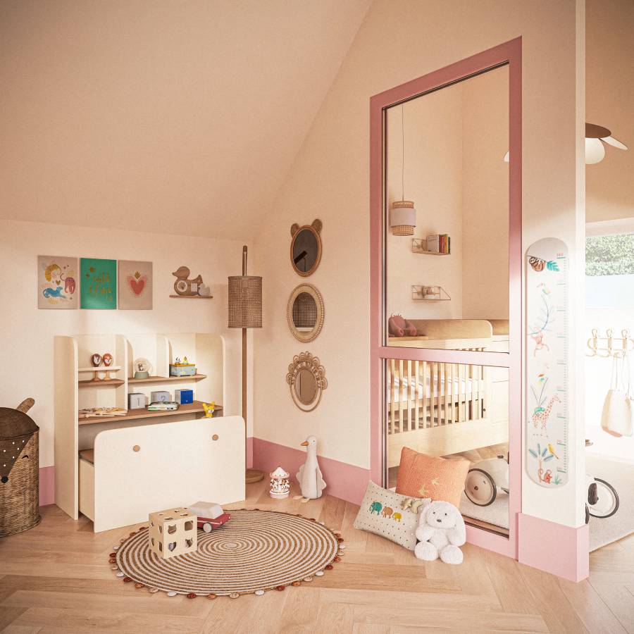 Bureau bibliothèque WAREN Enfant combiné écru à roulettes - Bureau Enfant Maisons du Monde