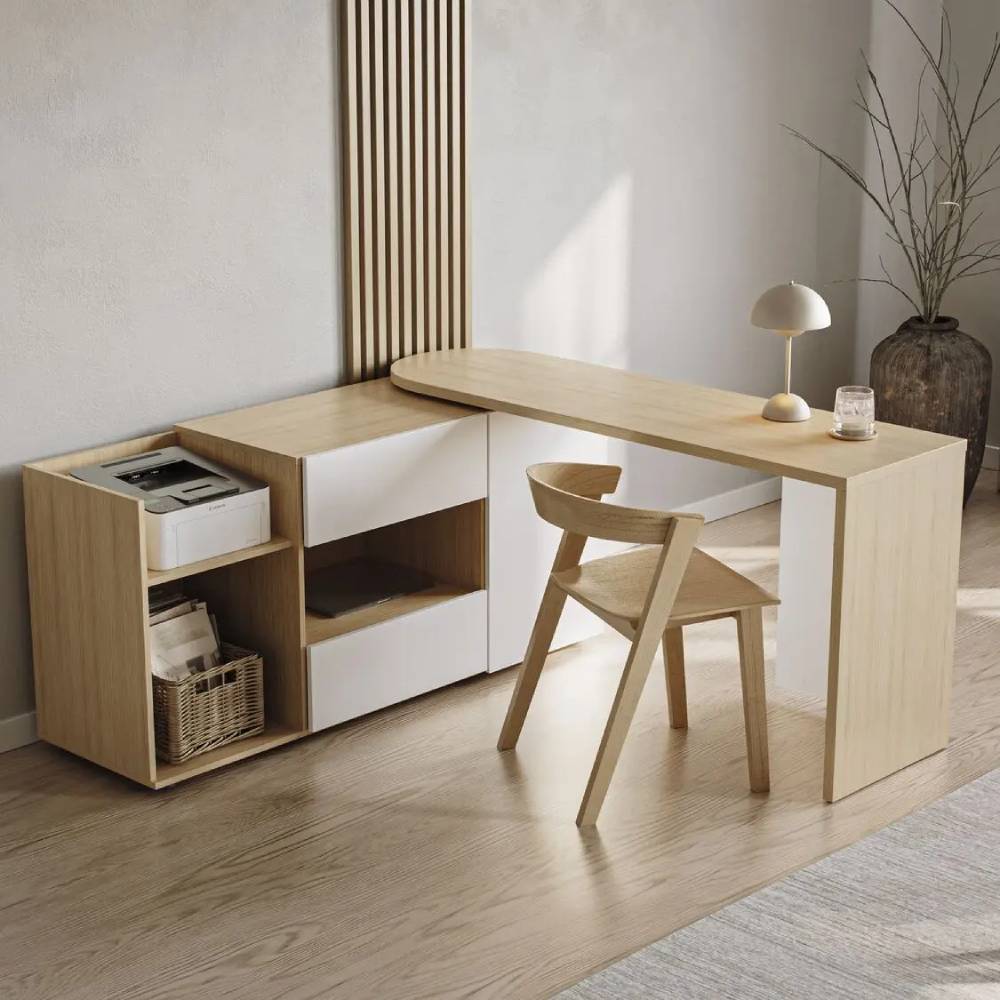 Bureau pivotant Tango TEMAHOME blanc et décor chêne