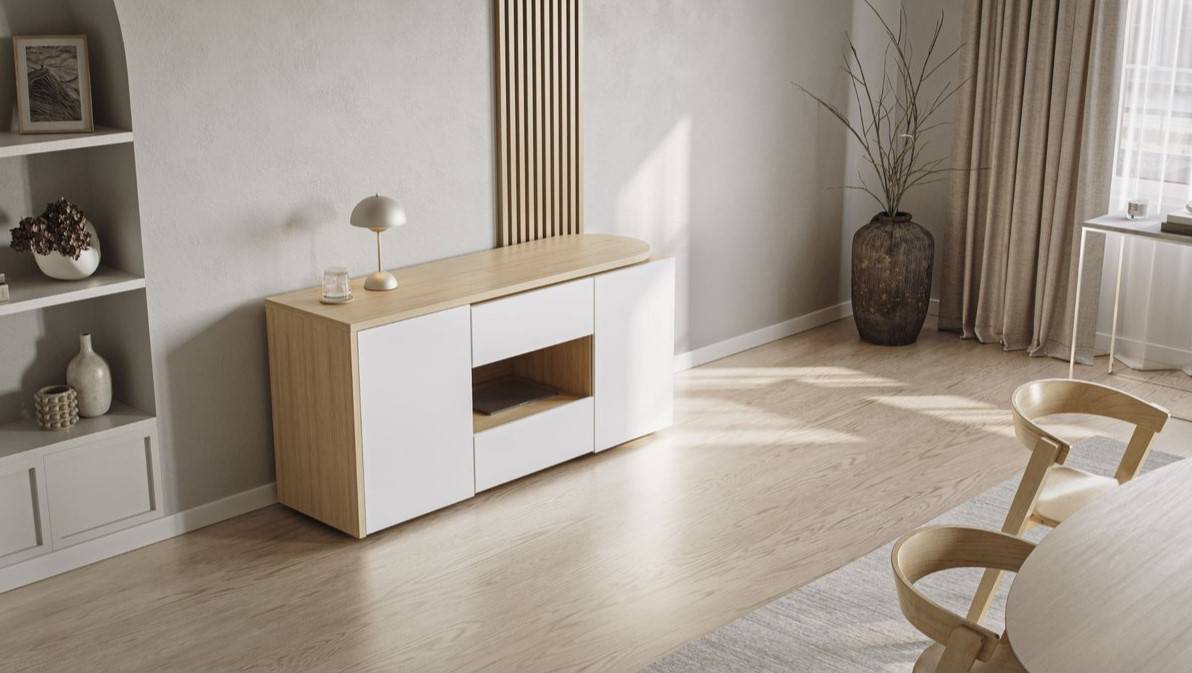 Bureau pivotant Tango TEMAHOME blanc et décor chêne