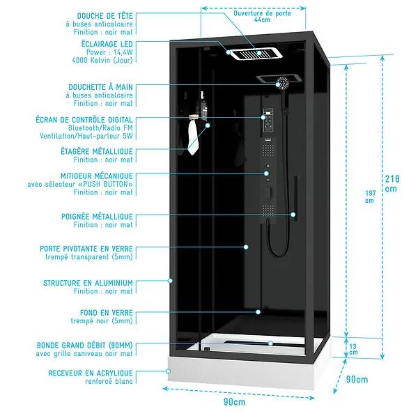 Cabine de douche Carrée CONNECT Hydro 90x90x218 cm