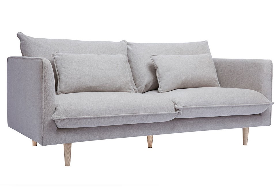 Canapé scandinave CLAYTON 3 places en tissu effet velours texturé beige et bois clair - Miliboo