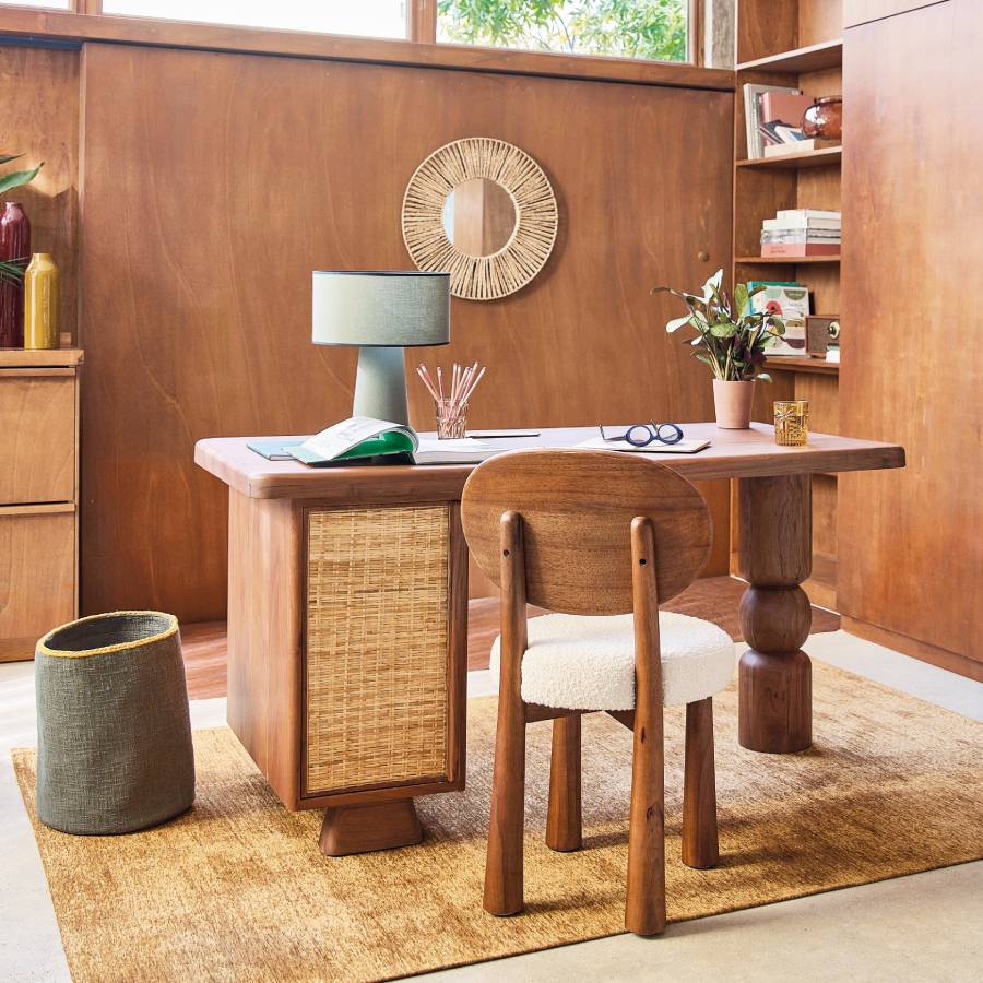 Chaise professionnelle DONUT BUSINESS en bois d'hévéa massif et bouclettes écrues - Maisons du Monde