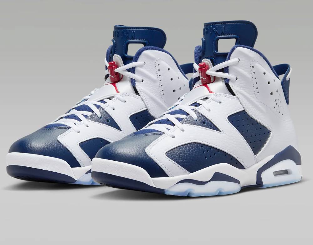 Air Jordan 6 Retro « White and Midnight Navy » Baskets Montantes Blanc/Midnight Navy/Varsity Rouge pour Homme