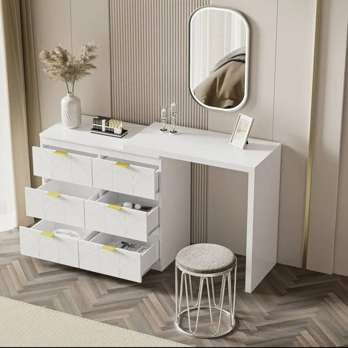 Coiffeuse Moderne NECHE avec Table d'appoint et de Maquillage 6 Tiroirs