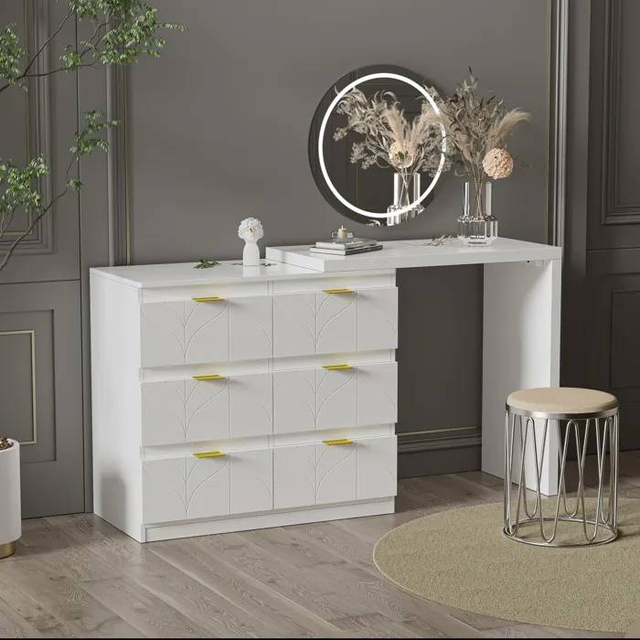 Coiffeuse Moderne NECHE avec Table d'appoint et de Maquillage 6 Tiroirs