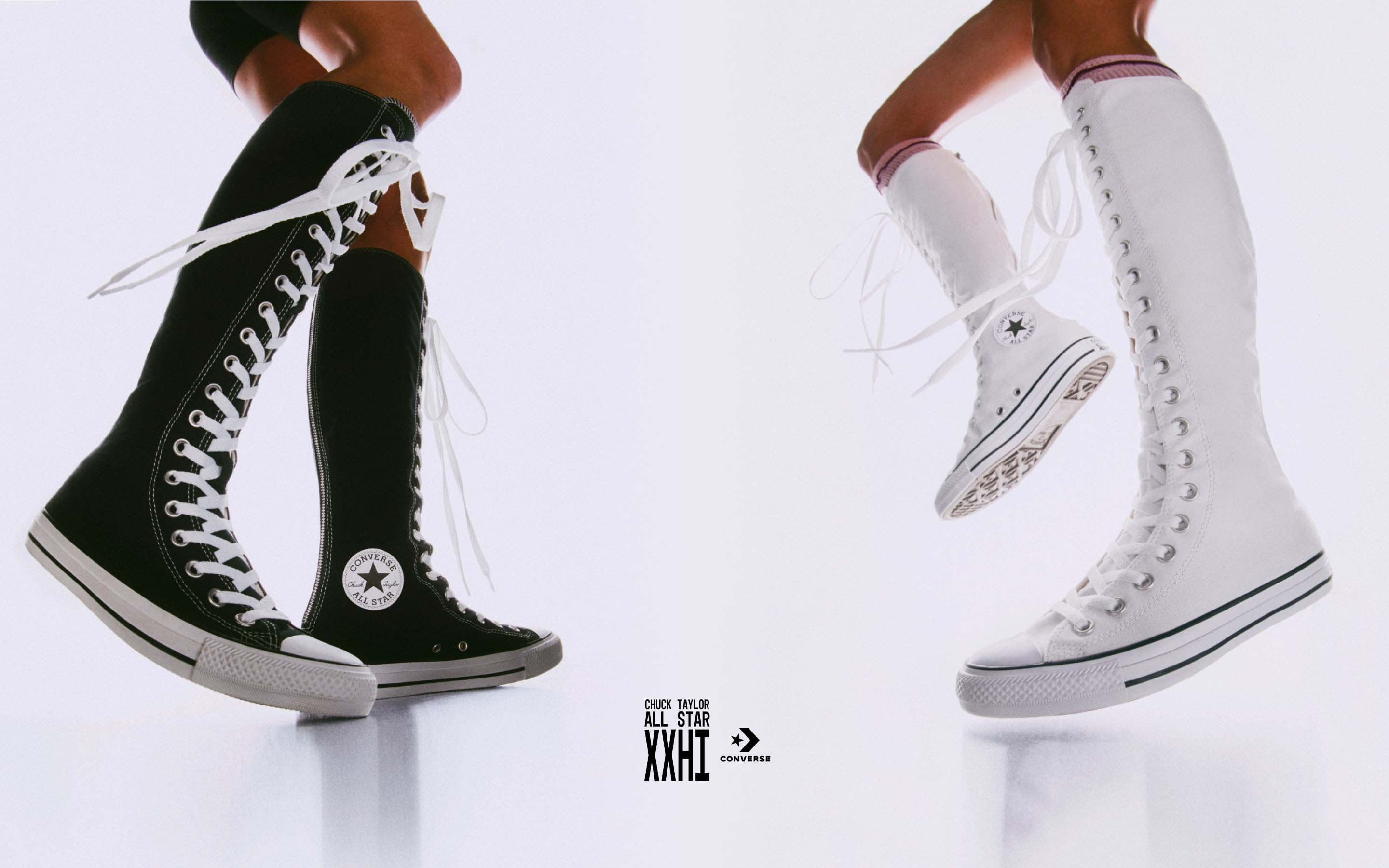 Knee High Converse Chuck Taylor All Star XXHi Femme Lacets et Zip Blanc/Ivoire naturel/Noir