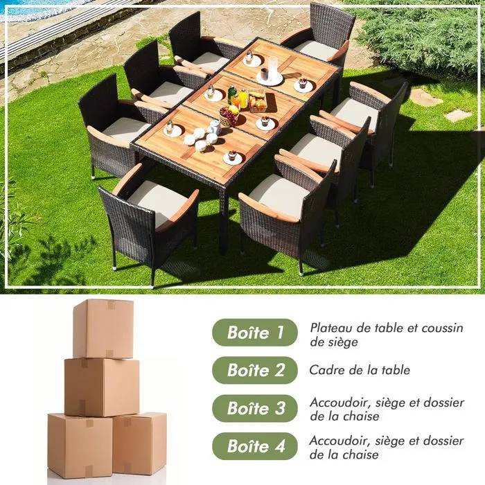 COSTWAY Salon de Jardin en Rotin 9 Pièces pour 8 Personnes - Cdiscount