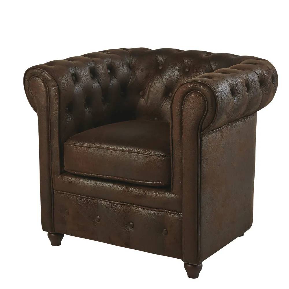 Fauteuil CHESTERFIELD capitonné en suédine marron - Maisons du Monde