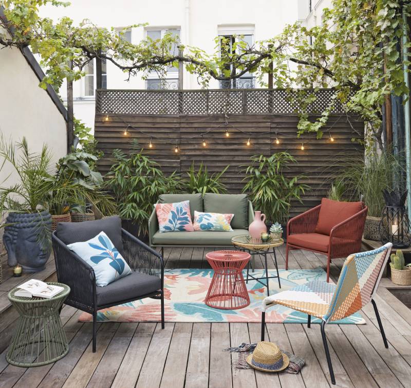 Fauteuil de jardin SAO ANTAO en résine multicolore et métal noir - Maisons du Monde