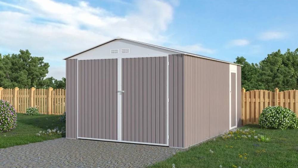 Garage en métal NEVADA 15.36m² avec gouttière et récupérateur d'eau - Habritat et Jardin