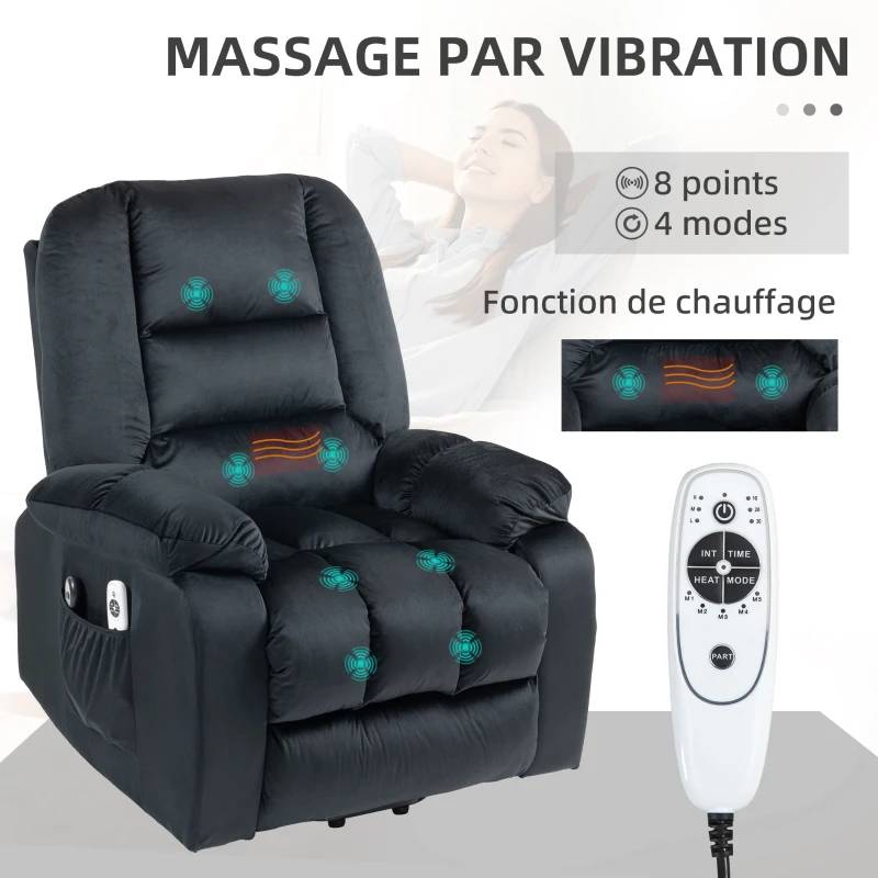 HOMCOM Fauteuil releveur de relaxation électrique inclinable 8 points de massage