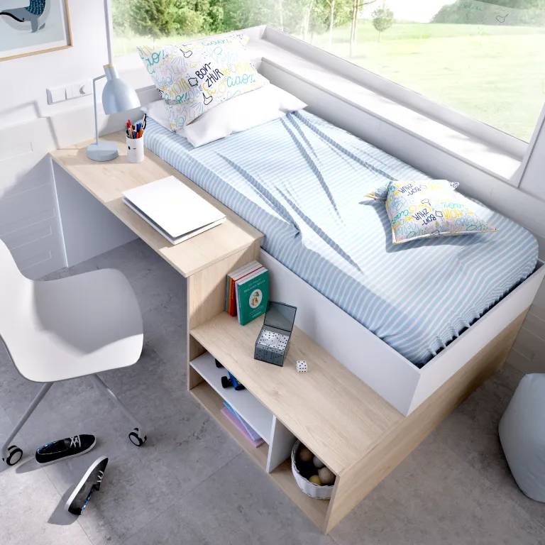 Lit combiné enfant KRIC avec rangements et bureau 90x190 cm