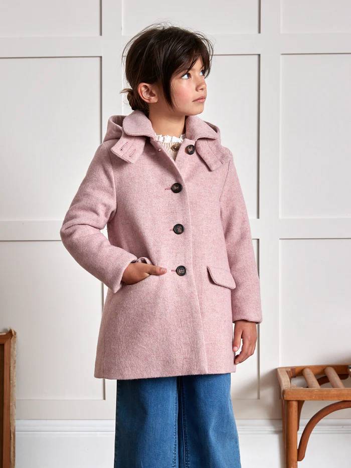 Manteau lainage chevron Fille Cyrillus Rose grise