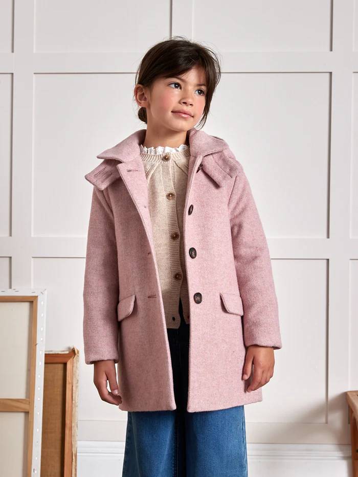 Manteau lainage chevron Fille Cyrillus Rose grise