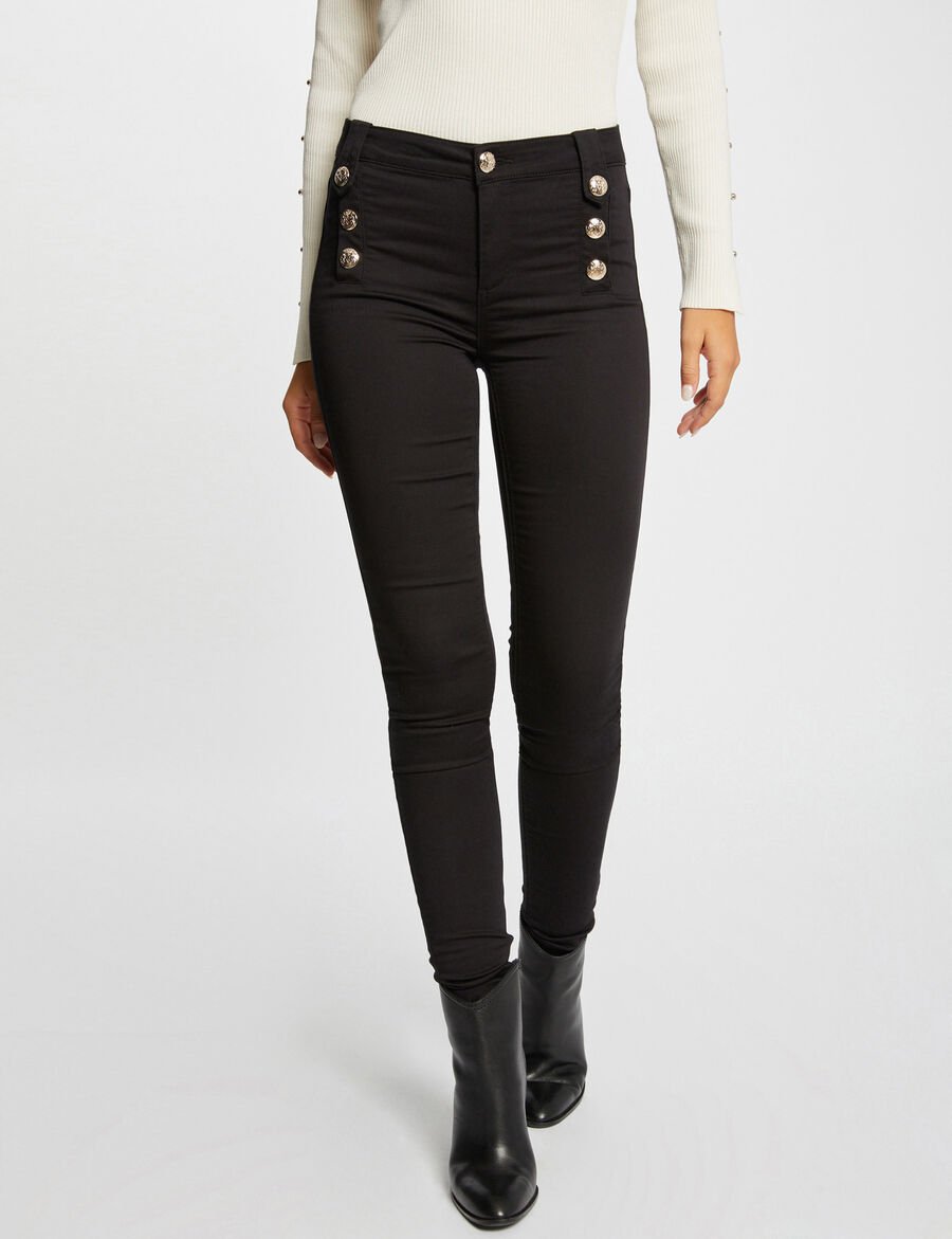 Pantalon skinny PAME Morgan avec boutons décoratifs noir