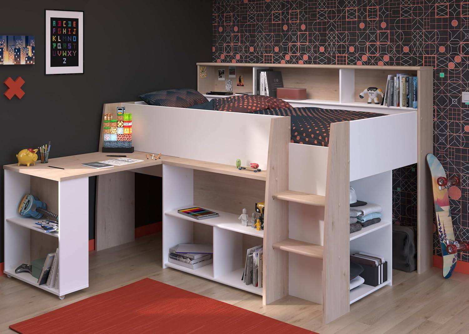 PARISOT Lit combiné enfant THEO avec bureau rétractable 90x 200 cm