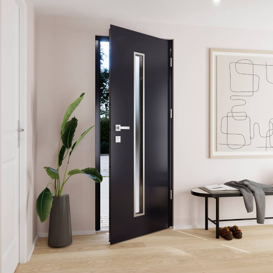 Porte d'entrée FORTIA RAL 7016 PASNI acier gris 96 x h.218 cm poussant gauche