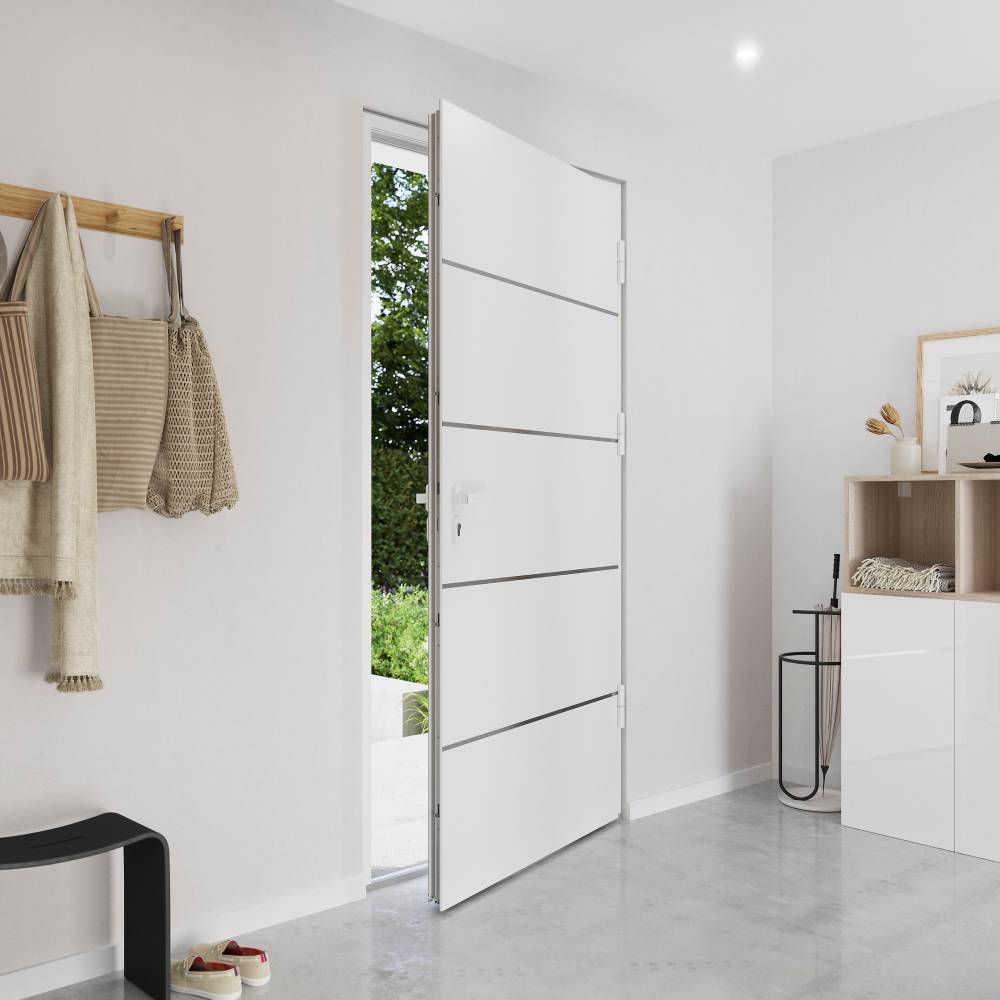 Porte d'entrée FORTIA RAL 9003 CECINA alu blanc 96 x h.218 cm poussant droit