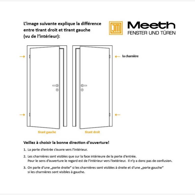 Porte d'entrée MEETH Exklusiv modèle 92 PVC, Aluminium Ouverture tirant droit