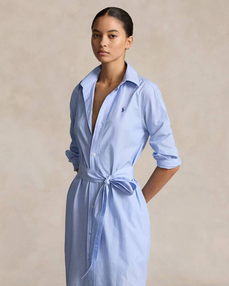 Polo Ralph Lauren Robe chemise ceinturée popeline de coton Bleu moyen classique