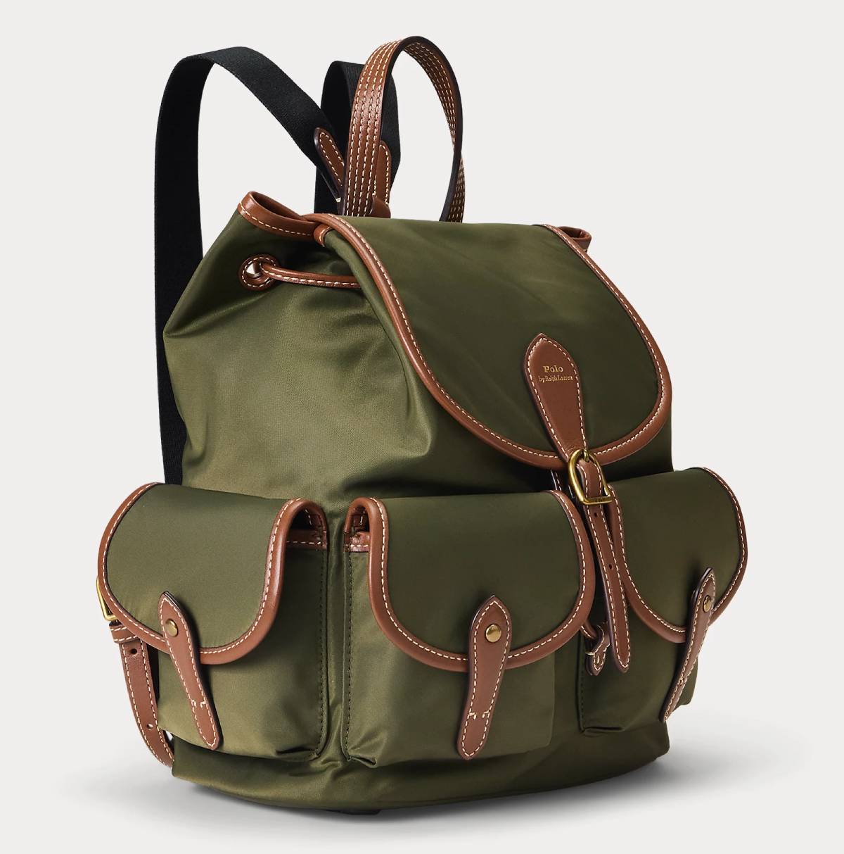 Polo Ralph Lauren Sac à dos BELLPORT nylon bordé de cuir Olive compagnie