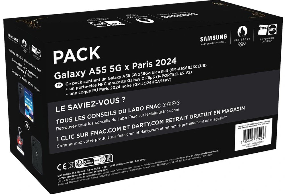 Smartphone Samsung PACK A55 5G 256 Go Bleu Nuit + Coque et Porte clés JO Paris 2024