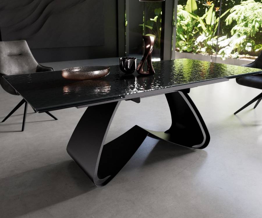 Table à manger extensible EDGE verre fondu noir fumé relief en 3D 200-300x100 cm - Delife