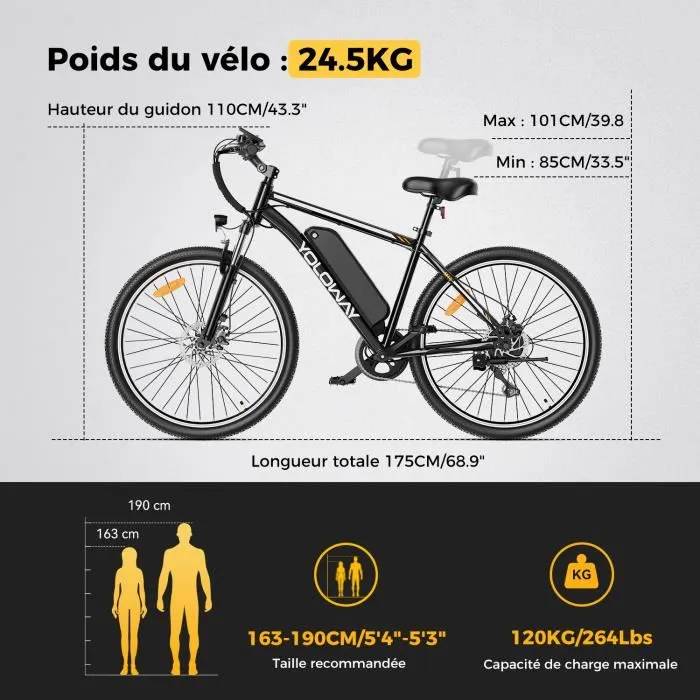 Vélo électrique YOLOWAY M10 25km/h Maxi Autonomie 40-45 km