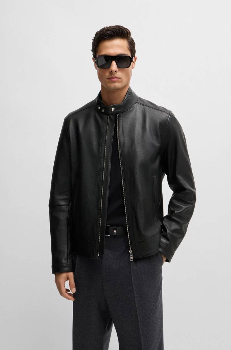 BOSS H-MANSELL2 Veste Regular en cuir grainé Noir