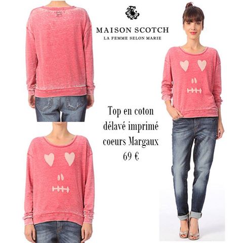 Top en coton délavé imprimé coeurs Margaux Rose Maison Scotch - Top Monshowroom