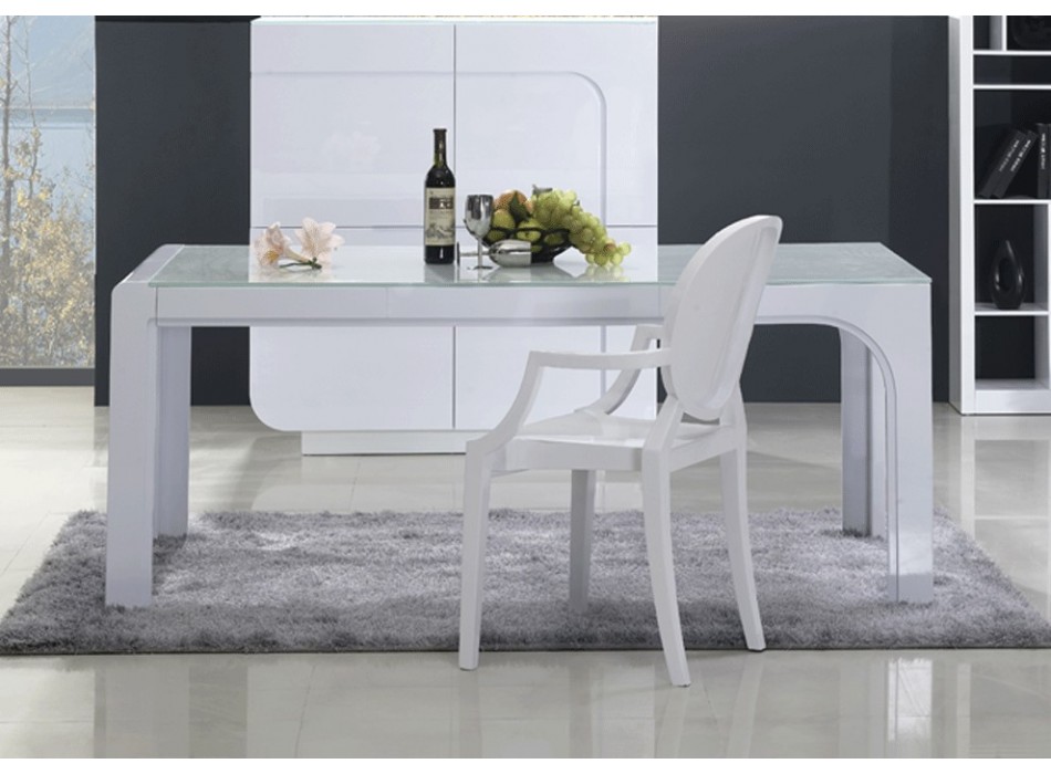 Tables Vente Unique - Promo Table à manger BEND MDF laqué blanc Prix 369,00 Euros