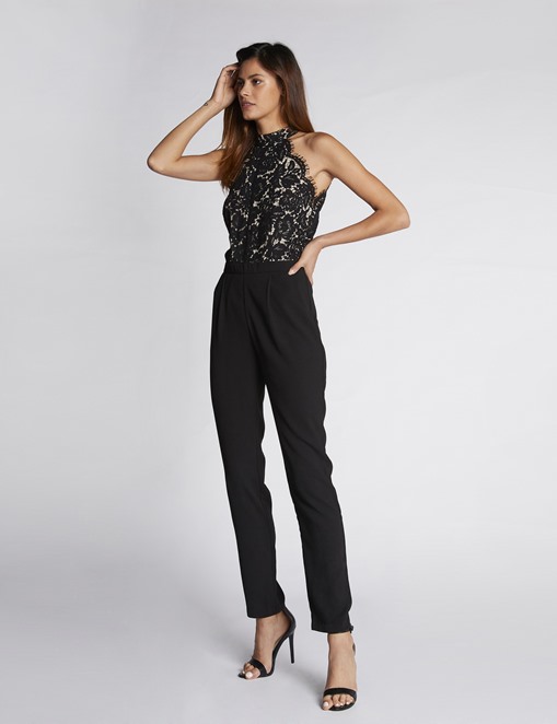 Combi-pantalon haut dentelle guipure Noir Morgan - Combinaison Femme Morgan  - Iziva.com