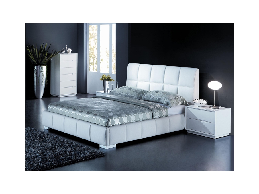 Vente Flash Lit Vente Unique - Lit DELANO Simili blanc 160x200cm