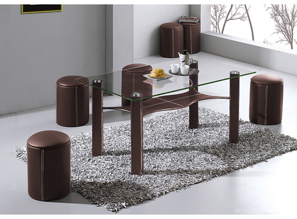 Table à manger Vente Unique - Table à manger + 6 poufs HI POP Prix 239,00 Euros