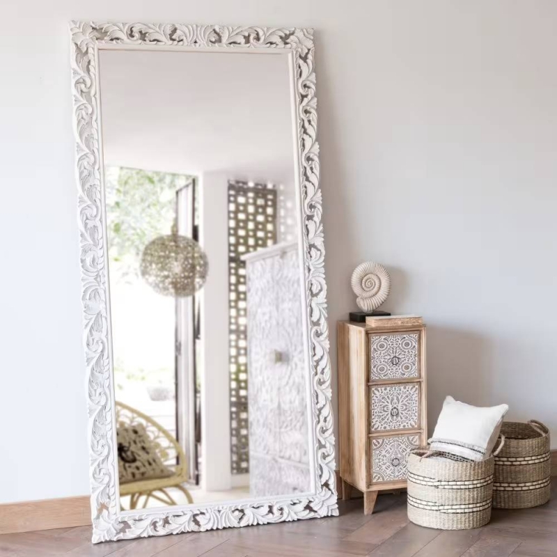 Grand miroir rectangulaire LOMBOK en bois de manguier sculpté blanc -20% BLACK FRIDAY Maisons du Monde