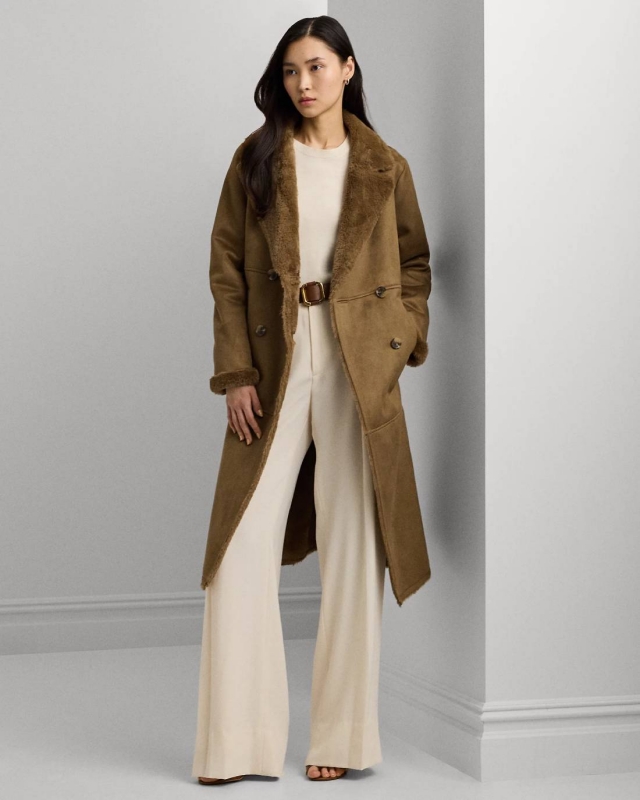 LAUREN Manteau fausse fourrure et daim vegan camel - Manteau Femme Ralph Lauren