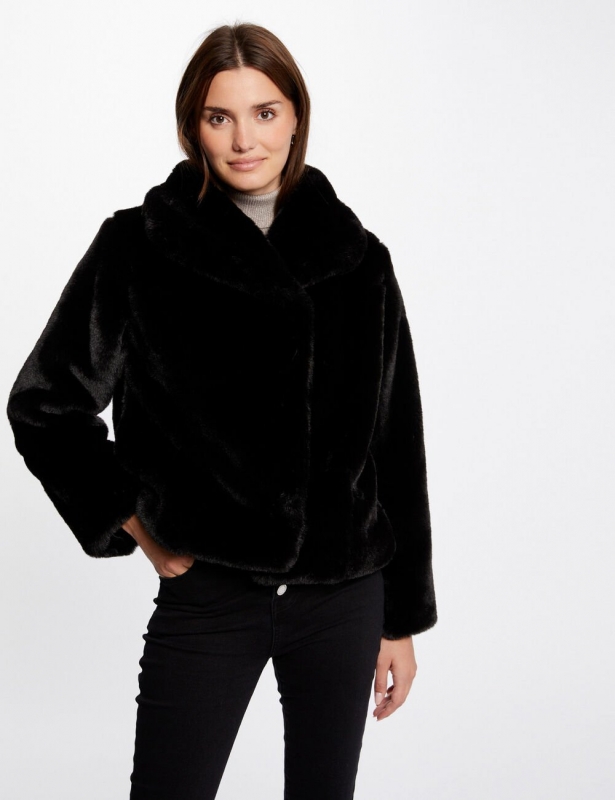 Manteau imitation fourrure GEDOU Morgan noir : Le Must-Have de Votre Garde-robe Hivernale