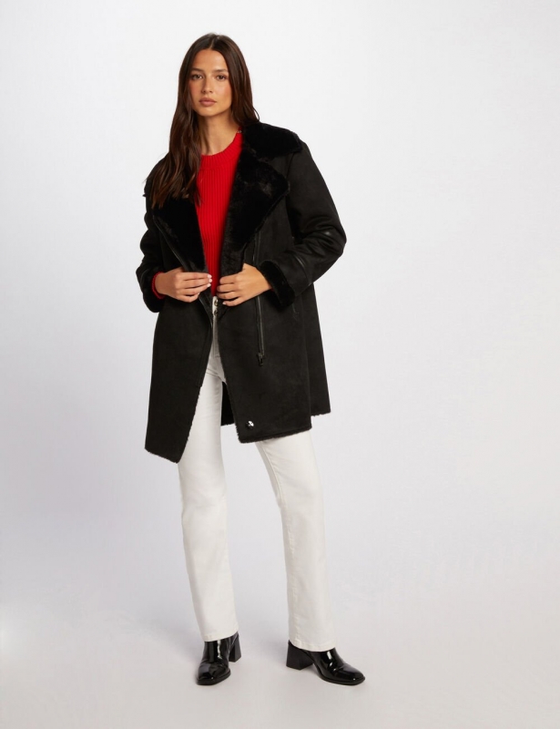 Manteau long suédine GLANA Morgan noir : Chic et Confortable pour l'Hiver