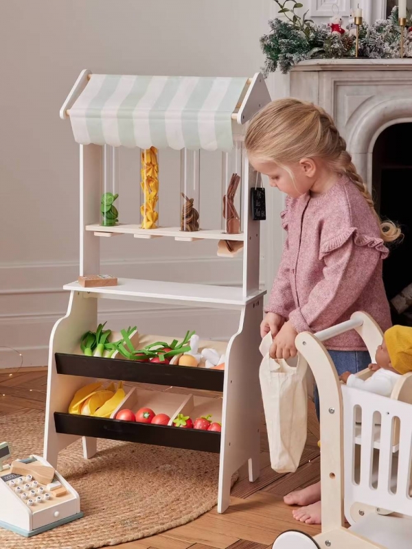 Marchande Fruits et légumes en vrac en bois FSC beige pas cher : Jouets Vertbaudet