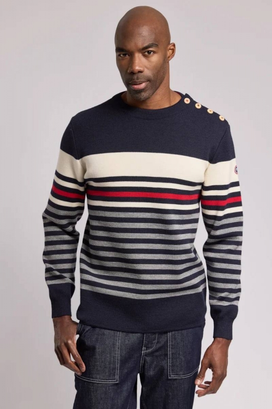 Pull marin Phare du Creac'h Homme Armor Lux en laine Rich Navy/Gris Chiné/Nature