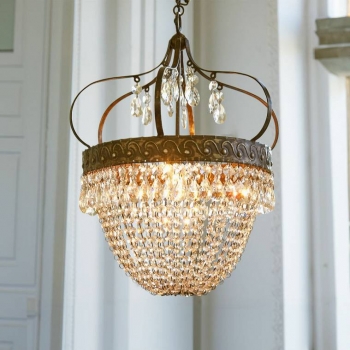 Lustre MARGELIEU en Fer laiton vieilli/transparent - Lustre Loberon