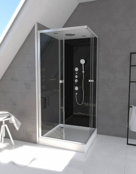 Cabine de douche hydromassante GALEDO BLACK 2 90 x 90 cm carrée noir et gris pas cher - Cabine de douche Castorama