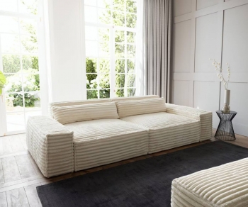 Grand Canapé SIRPIO Velours côtelé beige avec pouf - Réduction de 1 000 € Offre Black Friday DELIFE